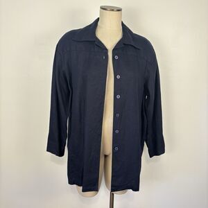 Jaeger Womens US 10 Made in Great Britain Black Linen Lagenlook Button Up Jacket